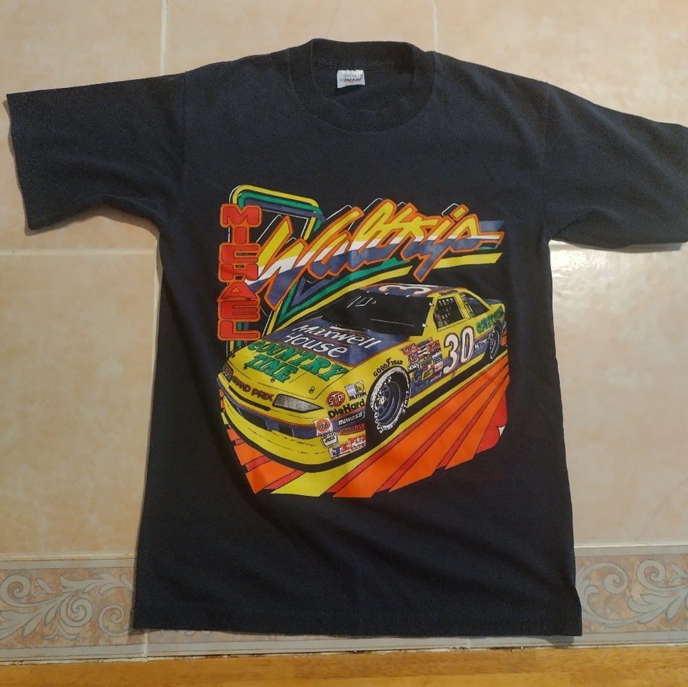 michael waltrip 1990 sports image single stitch tshirt womens M